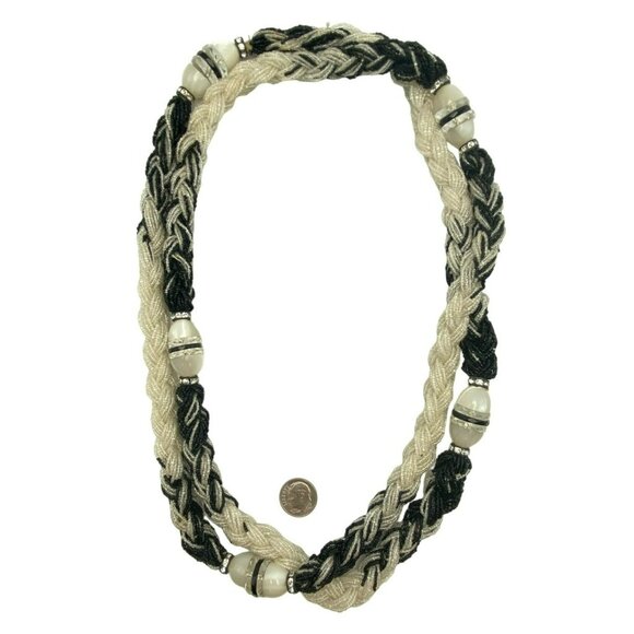 Vintage Art Deco Roaring 20s Black White Beaded Rhinestone Celluloid 50 Necklace - Picture 10 of 10